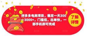 2023拼多多电商项目,稳定一天300~3000+,门槛低,出单快,一部手机即可完成-赚钱驿站