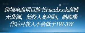 跨境电商项目脸书Facebook商城无货源,低投入高利润,熟练操作后月收入不会低于1W-3W-赚钱驿站