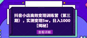 抖音小店高效变现训练营(第三期),实测变现5w,日入1000【揭秘】-赚钱驿站