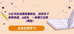 小红书引流高质量粉丝,后续多个变现渠道,0成本,一单赚三位数【揭秘】-赚钱驿站