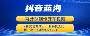 蓝海项目发布开车视频,两分钟一个作品,多种变现方式,一部手机无门槛小白也能日入500-赚钱驿站