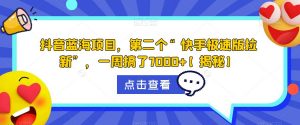 抖音蓝海项目,第二个“快手极速版拉新”,一周搞了7000+【揭秘】-赚钱驿站