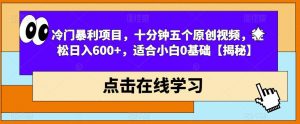 冷门暴利项目，十分钟五个原创视频，轻松日入600+，适合小白0基础【揭秘】-赚钱驿站