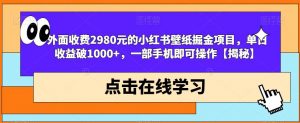 外面收费2980元的小红书壁纸掘金项目，单日收益破1000+，一部手机即可操作【揭秘】-赚钱驿站