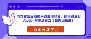 转为新生宝妈而来的蓝海项目,操作得当日入500+简单且暴力(保姆级玩法)【揭秘】-赚钱驿站
