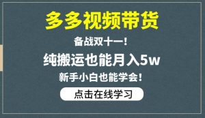 多多视频带货，备战双十一，纯搬运也能月入5w，新手小白也能学会-赚钱驿站