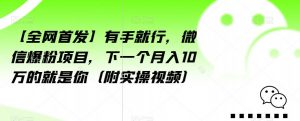 【全网首发】有手就行,微信爆粉项目,下一个月入10万的就是你(附实操视频)【揭秘】-赚钱驿站