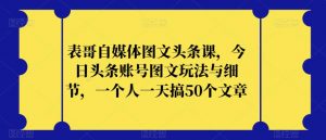 表哥自媒体图文头条课,今日头条账号图文玩法与细节,一个人一天搞50个文章-赚钱驿站