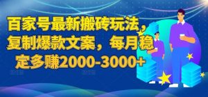百家号最新搬砖玩法,复制爆款文案,每月稳定多赚2000-3000+【揭秘】-赚钱驿站
