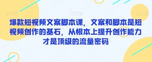 爆款短视频文案脚本课,文案和脚本是短视频创作的基石,从根本上提升创作能力才是顶级的流量密码-赚钱驿站