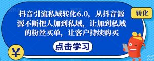 抖音引流私域转化6.0,从抖音源源不断把人加到私域,让加到私域的粉丝买单,让客户持续购买-赚钱驿站