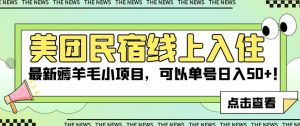 美团民宿线上入住,最新薅羊毛小项目,可以单号日入50+【揭秘】-赚钱驿站
