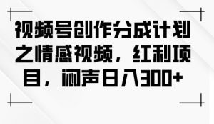 视频号创作分成计划之情感视频，红利项目，闷声日入300+-赚钱驿站