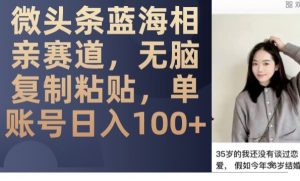 微头条蓝海相亲赛道,无脑复制粘贴,单账号日入100+-赚钱驿站