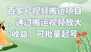百家号视频搬运项目,通过搬运视频放大收益,可批量起号【揭秘】-赚钱驿站