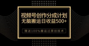最新视频号创作分成计划,无脑搬运一天收益500+,100%搬运过原创技巧【揭秘】-赚钱驿站