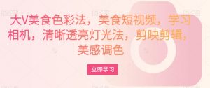 大V美食色彩法，美食短视频，学习相机，清晰透亮灯光法，剪映剪辑，美感调色-赚钱驿站