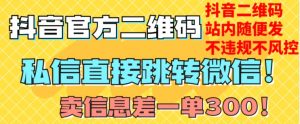 价值3000的技术!抖音二维码直跳微信!站内无限发不违规!-赚钱驿站