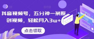 抖音视频号，五分钟一条原创视频，轻松月入3w+【独家秘诀，传授赚钱方法】【揭秘】-赚钱驿站