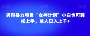 男粉暴力项目“女神计划”小白也可轻松上手,单人日入上千+【揭秘】-赚钱驿站