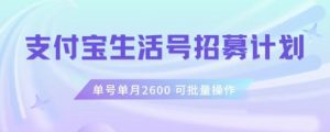 支付宝生活号作者招募计划，单号单月2600，可批量去做，工作室一人一个月轻松1w+【揭秘】-赚钱驿站