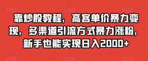 靠炒股教程,高客单价暴力变现,多渠道引流方式暴力涨粉,新手也能实现日入2000+【揭秘】-赚钱驿站
