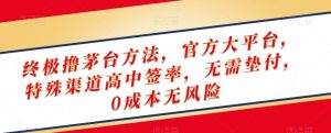终极撸茅台方法,官方大平台,特殊渠道高中签率,无需垫付,0成本无风险【揭秘】-赚钱驿站