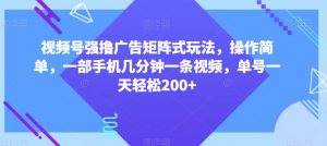 视频号强撸广告矩阵式玩法,操作简单,一部手机几分钟一条视频,单号一天轻松200+【揭秘】-赚钱驿站