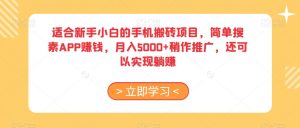 适合新手小白的手机搬砖项目,简单搜素APP赚钱,月入5000+稍作推广,还可以实现躺赚【揭秘】-赚钱驿站