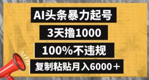 AI头条暴力起号,3天撸1000,100%不违规,复制粘贴月入6000+【揭秘】-赚钱驿站