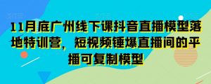 11月底广州线下课抖音直播模型落地特训营,短视频锤爆直播间的平播可复制模型-赚钱驿站