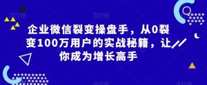 企业微信裂变操盘手,从0裂变100万用户的实战秘籍,让你成为增长高手-赚钱驿站