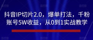 抖音IP切片2.0,爆单打法,千粉账号5W收益,从0到1实战教学【揭秘】-赚钱驿站