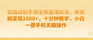 孤独战机手游全新蓝海玩法,单视频变现2000+,十分钟教学,小白一部手机无脑操作【揭秘】-赚钱驿站