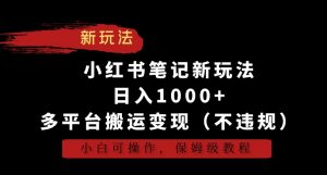 小红书笔记新玩法,日入1000+,多平台搬运变现(不违规),小白可操作,保姆级教程【揭秘】-赚钱驿站