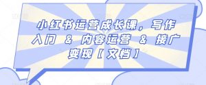 小红书运营成长课,写作入门&内容运营&接广变现【文档】-赚钱驿站