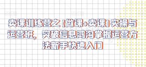 卖课训练营之【做课+卖课】实操与运营班,突破信息鸿沟掌握运营方法新手快速入门-赚钱驿站