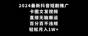 2024最新抖音短剧推广,卡图文发视频,直接无脑搬,百分百不违规,轻松月入1W+【揭秘】-赚钱驿站
