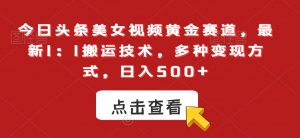 今日头条美女视频黄金赛道,最新1:1搬运技术,多种变现方式,日入500+【揭秘】-赚钱驿站