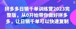 拼多多日销千单训练营2023完整版,从0开始带你做好拼多多,让日销千单可以快速复制-赚钱驿站