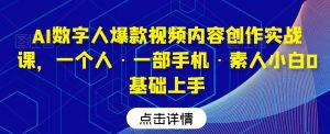 AI数字人爆款视频内容创作实战课,一个人·一部手机·素人小白0基础上手-赚钱驿站