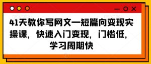 41天教你写网文—短篇向变现实操课,快速入门变现,门槛低,学习周期快-赚钱驿站