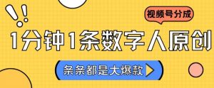 2024最新不露脸超火视频号分成计划,数字人原创日入3000+【揭秘】-赚钱驿站