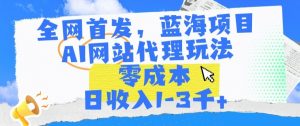 全网首发,蓝海项目,AI网站代理玩法,零成本日收入1-3千+【揭秘】-赚钱驿站