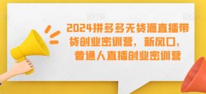 2024拼多多无货源直播带货创业密训营,新风口,普通人直播创业密训营-赚钱驿站