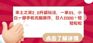 率土之滨2.0升级玩法,一单35,小白一部手机无脑操作,日入2000+轻轻松松【揭秘】-赚钱驿站