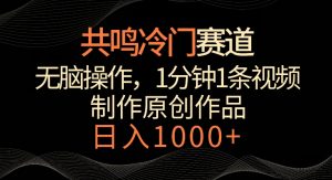 共鸣冷门赛道,无脑操作,一分钟一条视频,日入1000+【揭秘】-赚钱驿站