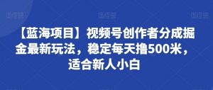 【蓝海项目】视频号创作者分成掘金最新玩法,稳定每天撸500米,适合新人小白【揭秘】-赚钱驿站
