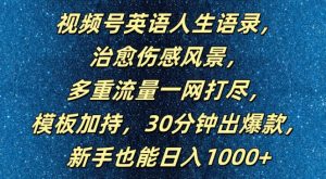 视频号英语人生语录,多重流量一网打尽,模板加持,30分钟出爆款,新手也能日入1000+【揭秘】-赚钱驿站