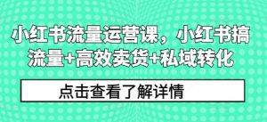 小红书流量运营课,小红书搞流量+高效卖货+私域转化-赚钱驿站